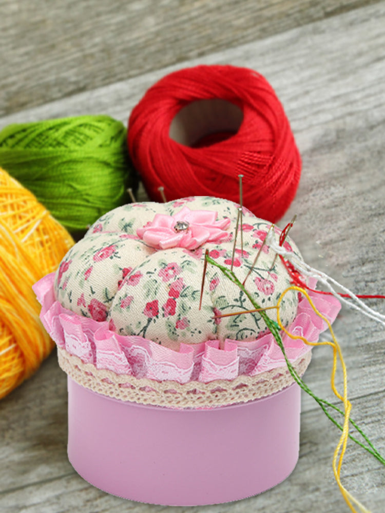Round Pin Cushion DIY Handcraft Needles Holder Sewing Tool Accessories (Pink)