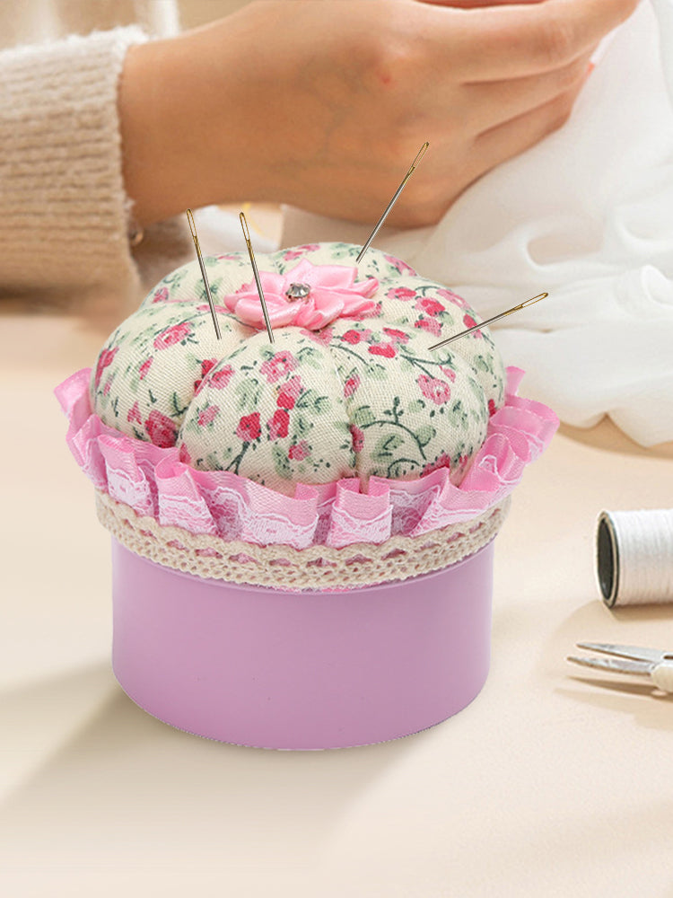 Round Pin Cushion DIY Handcraft Needles Holder Sewing Tool Accessories (Pink)