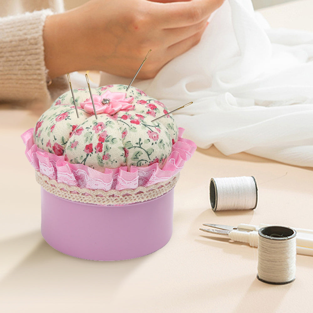 Round Pin Cushion DIY Handcraft Needles Holder Sewing Tool Accessories (Pink)