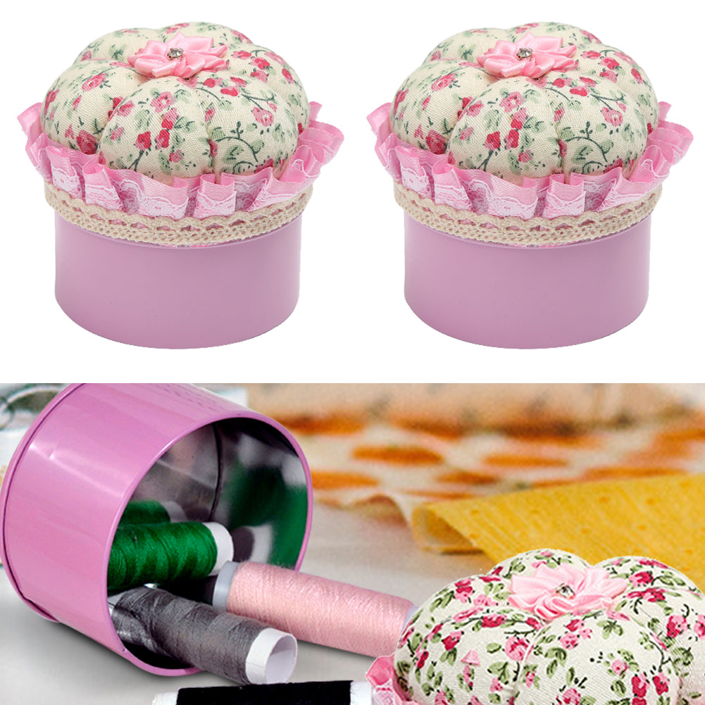 Round Pin Cushion DIY Handcraft Needles Holder Sewing Tool Accessories (Pink)