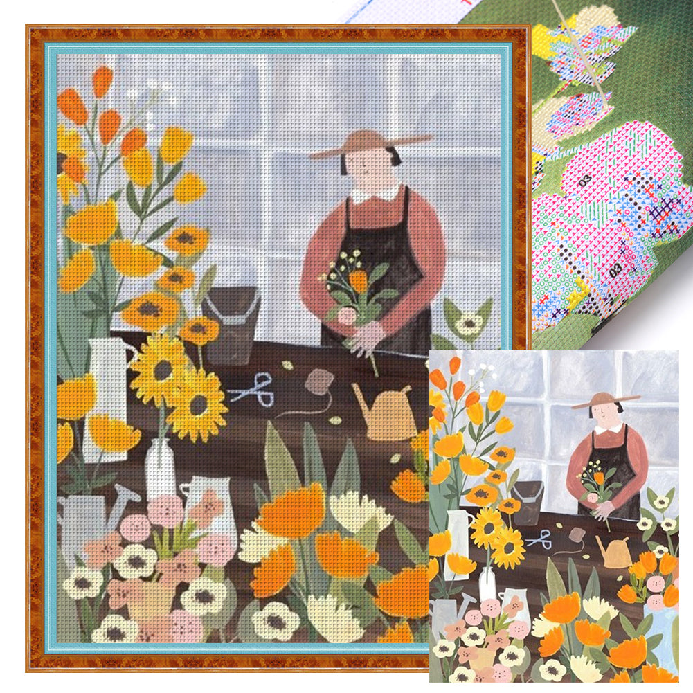 Huancan - A Small Flower Shop - 45*60CM 11CT 3 Stamped Cross Stitch