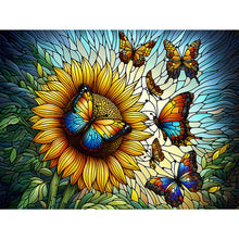 Load image into Gallery viewer, Sunflower And Butterfly Glass Painting 40*30CM(Canvas) Full Round Drill Diamond Painting
