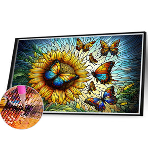 Sunflower And Butterfly Glass Painting 40*30CM(Canvas) Full Round Drill Diamond Painting