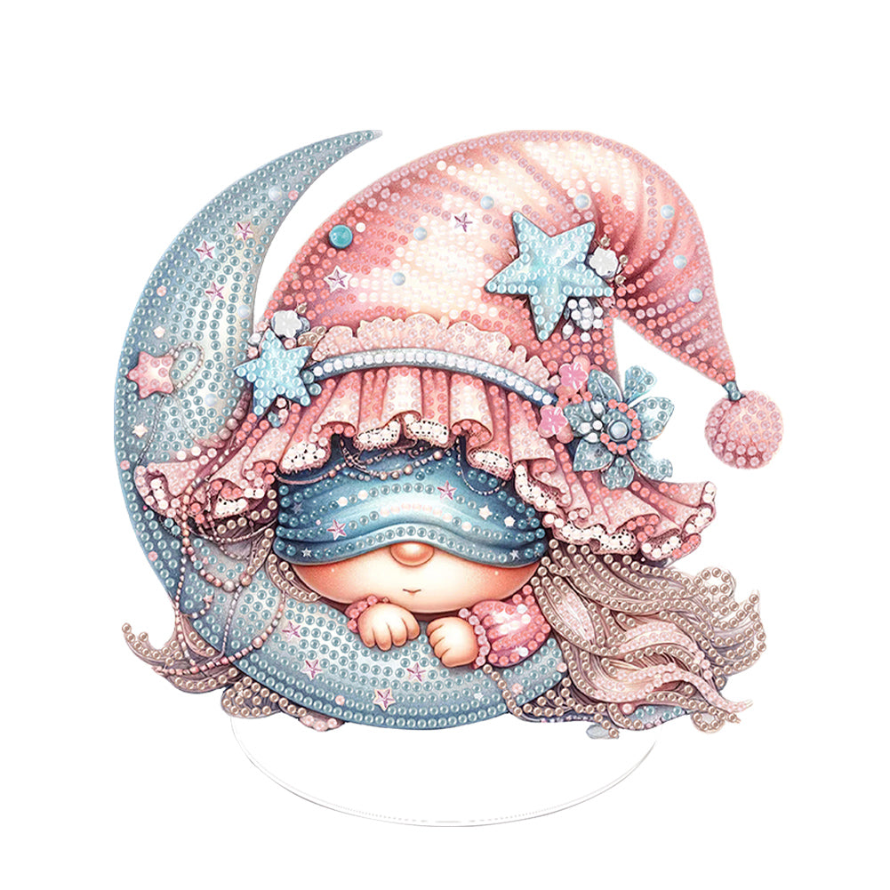 Special Shape Gnome Desktop Diamond Art Kits for Adults Beginner (Gnome on Moon)