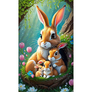 Rabbit Family 30*50CM(Canvas) Full Round Drill Diamond Painting