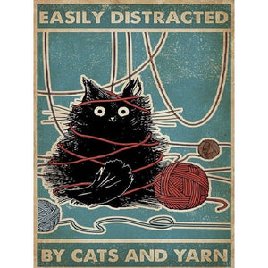 Cat And Yarn Ball Calligraphy 30*40CM(Canvas) Full Round Drill Diamond Painting