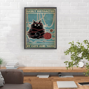 Cat And Yarn Ball Calligraphy 30*40CM(Canvas) Full Round Drill Diamond Painting