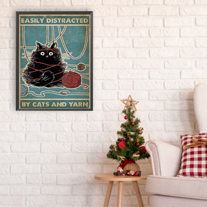 Cat And Yarn Ball Calligraphy 30*40CM(Canvas) Full Round Drill Diamond Painting