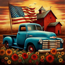 Load image into Gallery viewer, American Flag Classic Car 30*30CM(Canvas) Full Round Drill Diamond Painting
