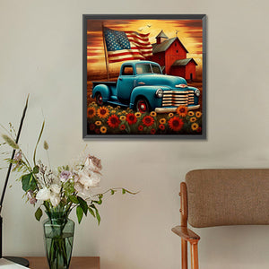 American Flag Classic Car 30*30CM(Canvas) Full Round Drill Diamond Painting