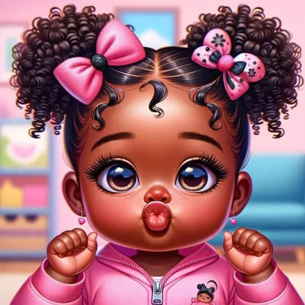 Black Girl Blowing Bubbles 30*30CM(Canvas) Full Round Drill Diamond Painting