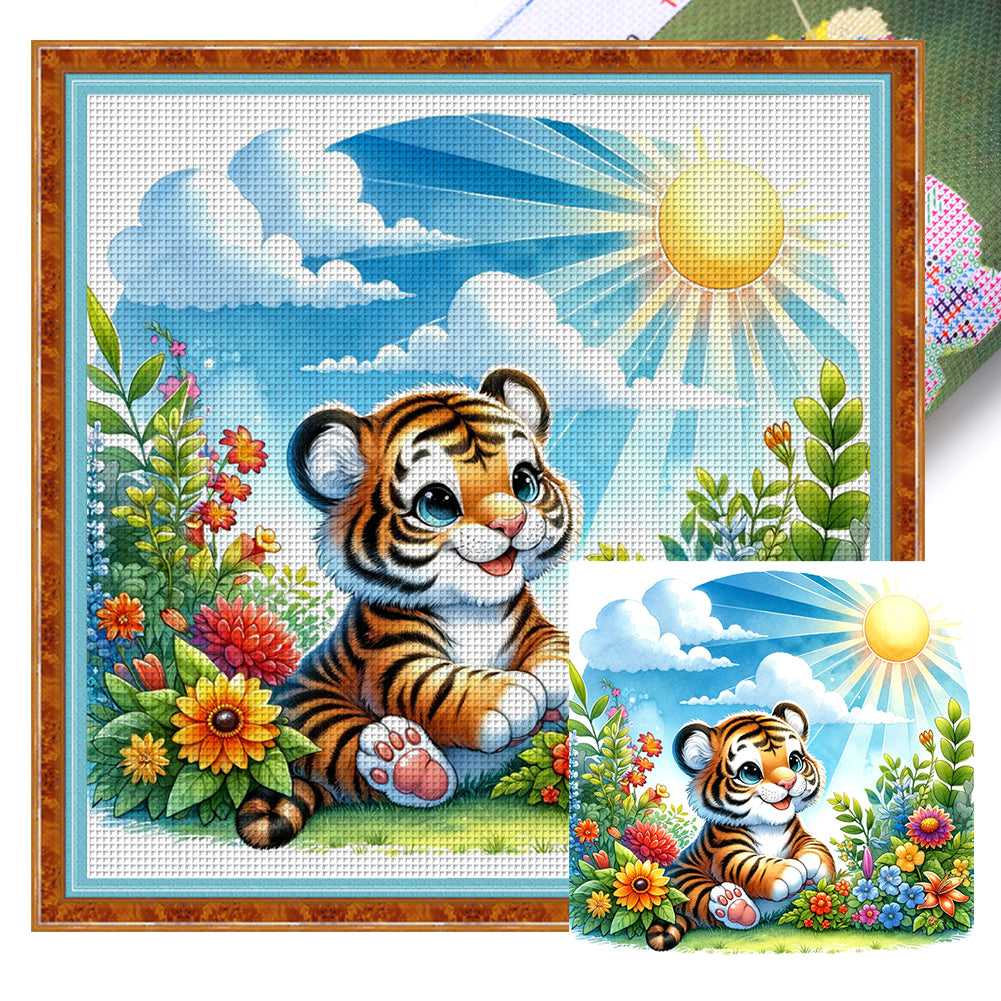 Huancan - A Tiger In The Spring Sunlight - 30*30CM 18CT 2 Stamped Cross Stitch