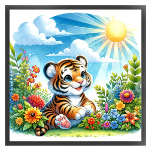 Huancan - A Tiger In The Spring Sunlight - 30*30CM 18CT 2 Stamped Cross Stitch