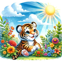 Load image into Gallery viewer, Huancan - A Tiger In The Spring Sunlight - 30*30CM 18CT 2 Stamped Cross Stitch
