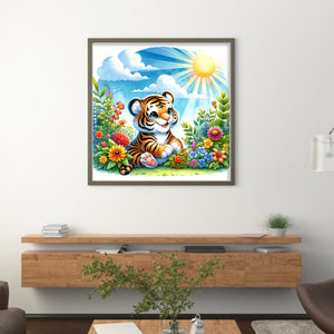 Huancan - A Tiger In The Spring Sunlight - 30*30CM 18CT 2 Stamped Cross Stitch