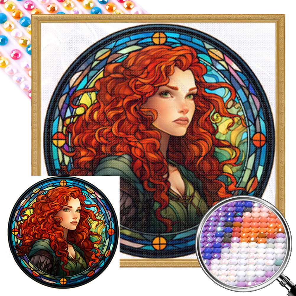 Red-Haired Girl Glass Painting 40*40CM(Picture) Full Round Drill Diamond Painting