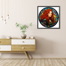 Load image into Gallery viewer, Red-Haired Girl Glass Painting 40*40CM(Picture) Full Round Drill Diamond Painting

