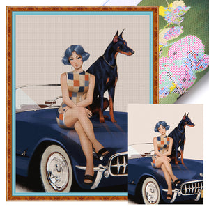 Yishu - Beautiful Woman In A Car - 40*56CM 11CT 3 Stamped Cross Stitch