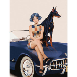 Yishu - Beautiful Woman In A Car - 40*56CM 11CT 3 Stamped Cross Stitch