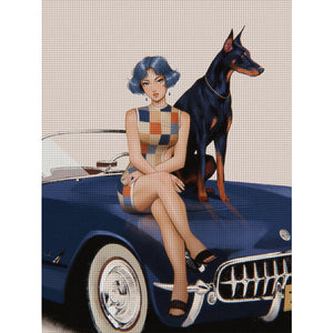 Yishu - Beautiful Woman In A Car - 40*56CM 11CT 3 Stamped Cross Stitch