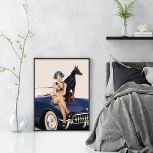Yishu - Beautiful Woman In A Car - 40*56CM 11CT 3 Stamped Cross Stitch