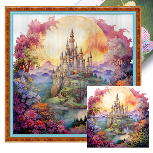 Huancan - Castle Behind The Flower Wall - 50*50CM 14CT 2 Stamped Cross Stitch