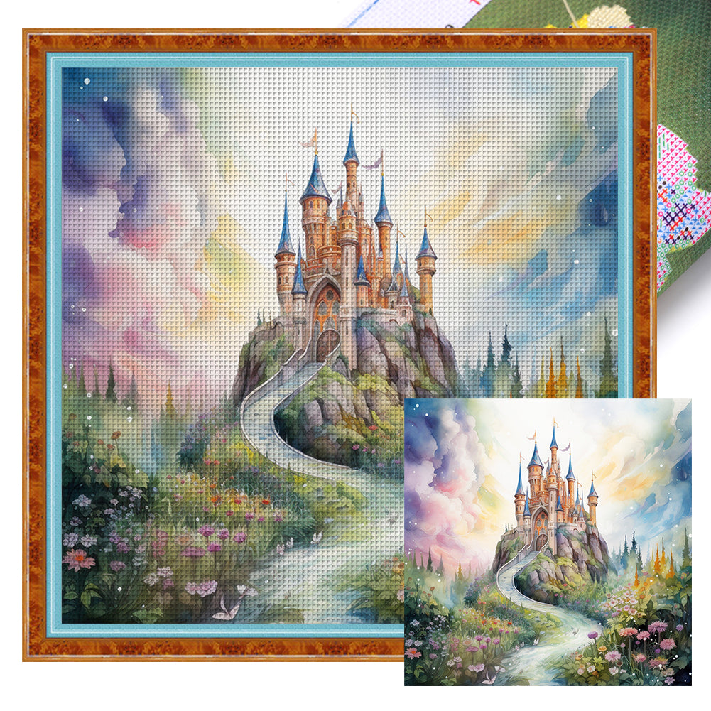 Huancan - Flower Path To The Castle - 50*50CM 14CT 2 Stamped Cross Stitch