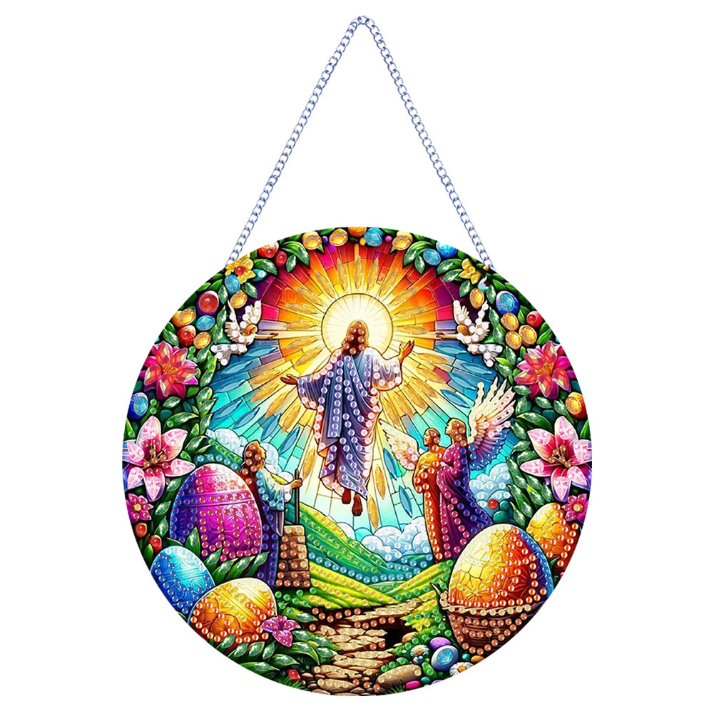 Jesus Single-Side Diamond Art Hanging Pendant for Home Wall Window Office Decor
