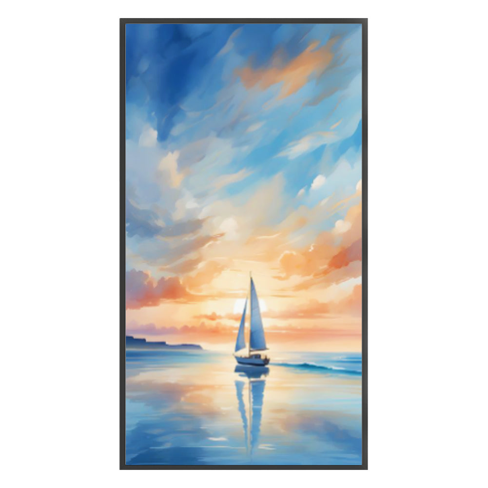 Sailing Boat On Sea At Sunset - Full 14CT Stamped Cross Stitch 40x70CM - Huacan