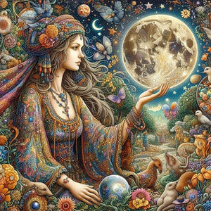 Strange Girl And The Moon 50*50CM(Canvas) Full Round Drill Diamond Painting