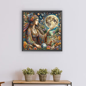 Strange Girl And The Moon 50*50CM(Canvas) Full Round Drill Diamond Painting