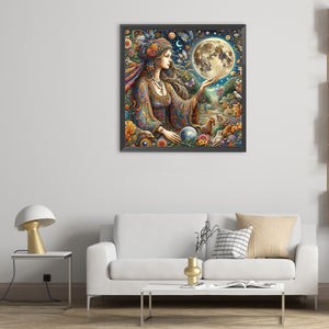 Strange Girl And The Moon 50*50CM(Canvas) Full Round Drill Diamond Painting