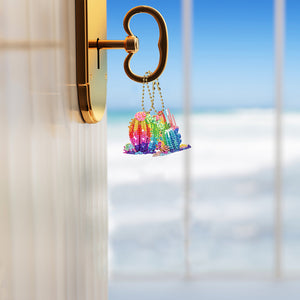 5 Pcs Double Side Cacti Diamond Art Keyring for Birthday Crafting Party Decor