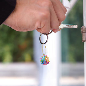 5 Pcs Double Side Cacti Diamond Art Keyring for Birthday Crafting Party Decor