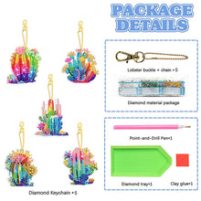 Load image into Gallery viewer, 5 Pcs Double Side Cacti Diamond Art Keyring for Birthday Crafting Party Decor
