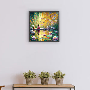 Spring Child And Kitten 30*30CM(Canvas) Full Round Drill Diamond Painting