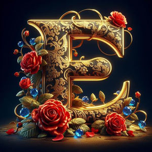 Flower Letter E 30*30CM(Canvas) Full Round Drill Diamond Painting