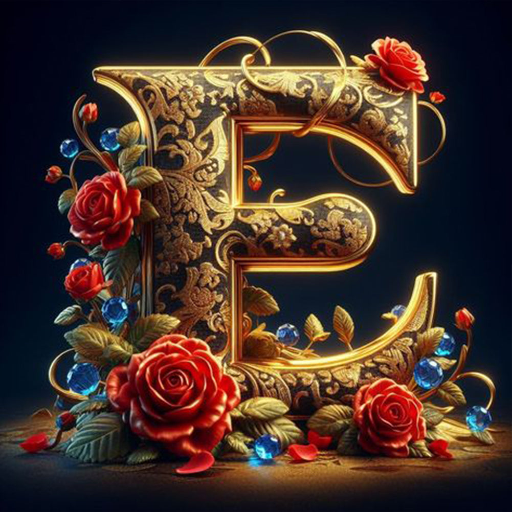 Flower Letter E 30*30CM(Canvas) Full Round Drill Diamond Painting