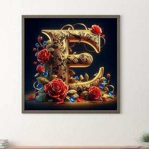 Flower Letter E 30*30CM(Canvas) Full Round Drill Diamond Painting