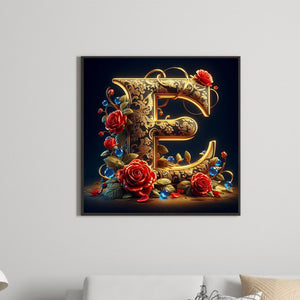 Flower Letter E 30*30CM(Canvas) Full Round Drill Diamond Painting