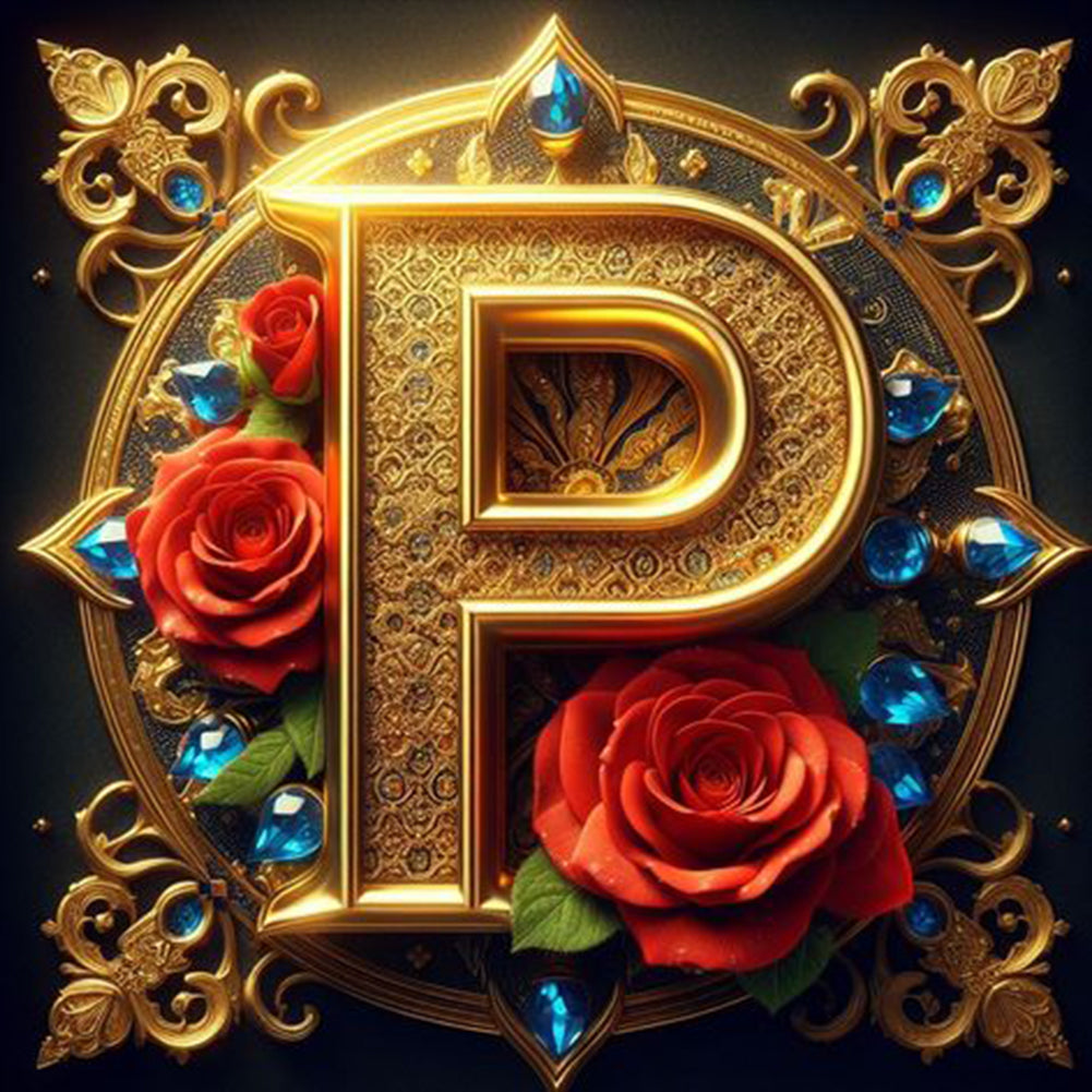 Flower Letter P 30*30CM(Canvas) Full Round Drill Diamond Painting