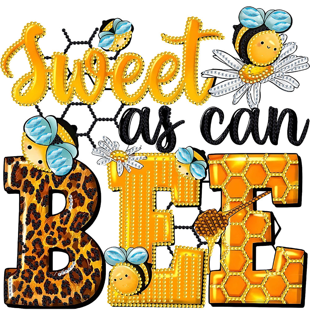 Sweet Bee English Calligraphy 30*30CM(Canvas) Partial Special Shaped Drill Diamond Painting