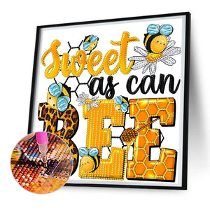 Sweet Bee English Calligraphy 30*30CM(Canvas) Partial Special Shaped Drill Diamond Painting