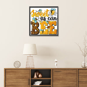 Sweet Bee English Calligraphy 30*30CM(Canvas) Partial Special Shaped Drill Diamond Painting
