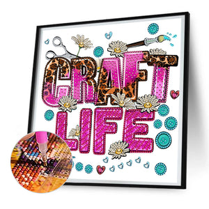 Handmade Life English Calligraphy 30*30CM(Canvas) Partial Special Shaped Drill Diamond Painting