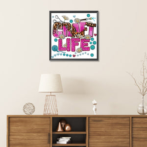 Handmade Life English Calligraphy 30*30CM(Canvas) Partial Special Shaped Drill Diamond Painting