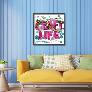 Handmade Life English Calligraphy 30*30CM(Canvas) Partial Special Shaped Drill Diamond Painting
