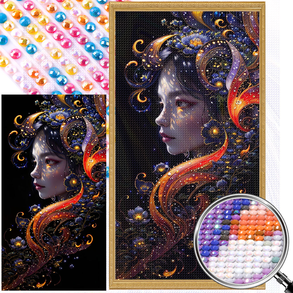 Flowers And Girls 40*75CM(Picture) Full Round Drill Diamond Painting