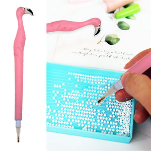 Cute Flamingo Diamond Painting Pen Kit with Clay Tips Tray DIY Craft (3 Pen Set)