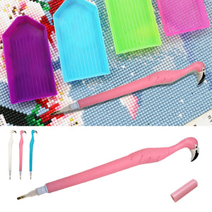 Cute Flamingo Diamond Painting Pen Kit with Clay Tips Tray DIY Craft (3 Pen Set)